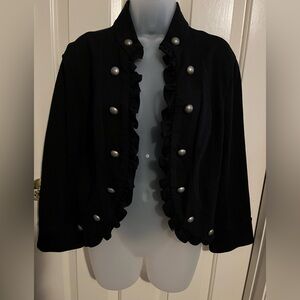 Navy Jacket with Ruffled Trim and Pewter colored buttons by New Directions